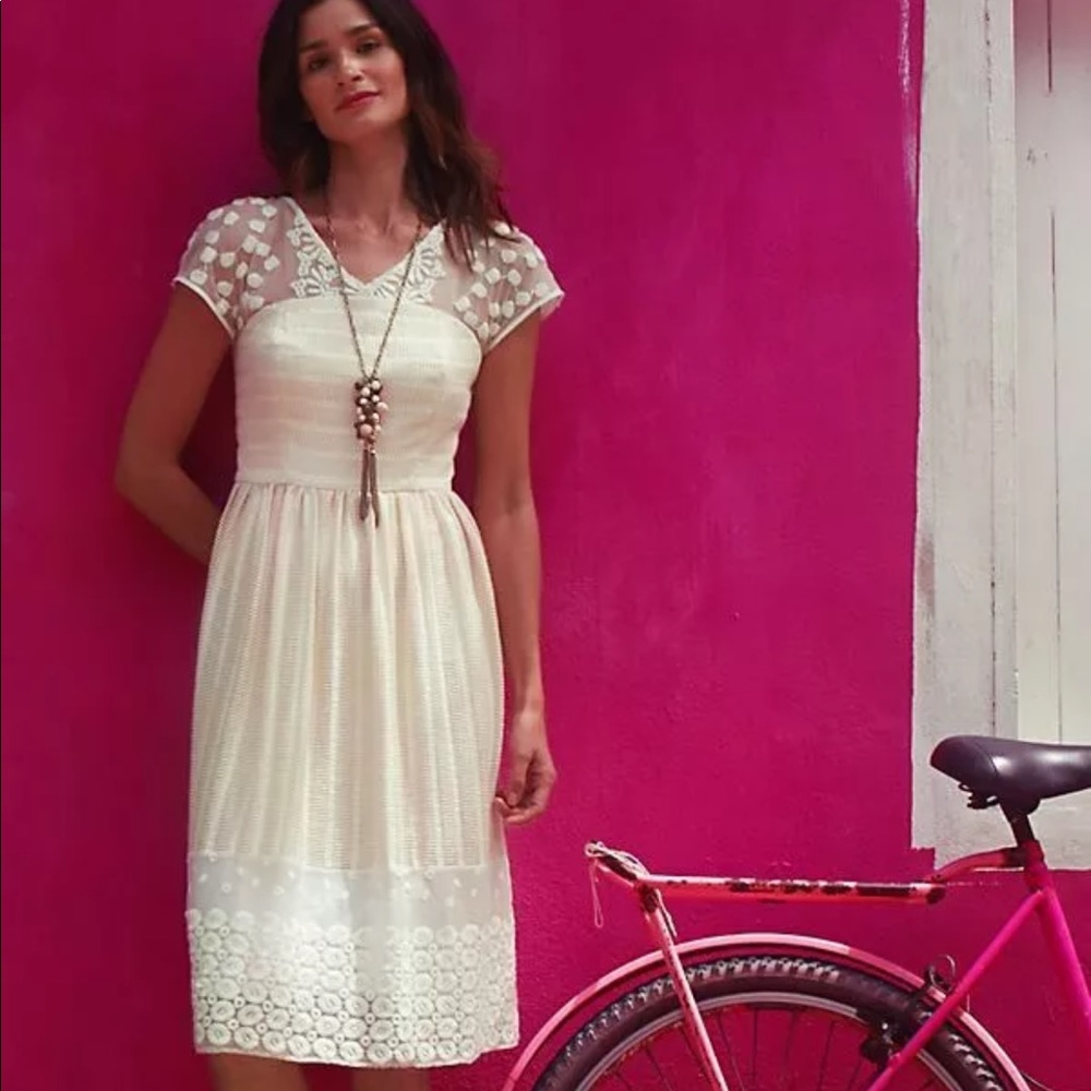 Anthropologie Cream Lace Dress